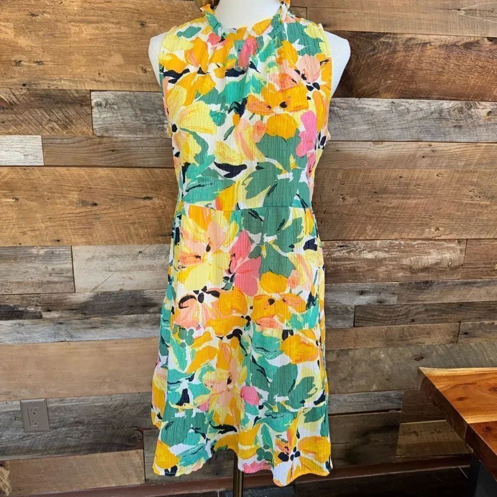 Loft Petite Petite Floral Ruffle Tiered Swing Dress sz M
